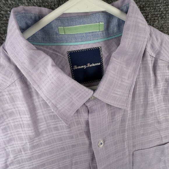 Tommy Bahama Linen Blend Purple Button Up Shirt Men Long Sleeve Large Woven - Picture 7 of 13